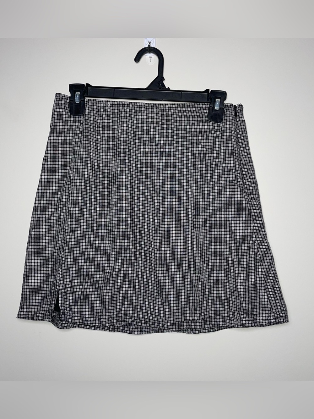 American Eagle S Black White Slit Plaid Lined Side Zip Mini Skirt Preppy Classic